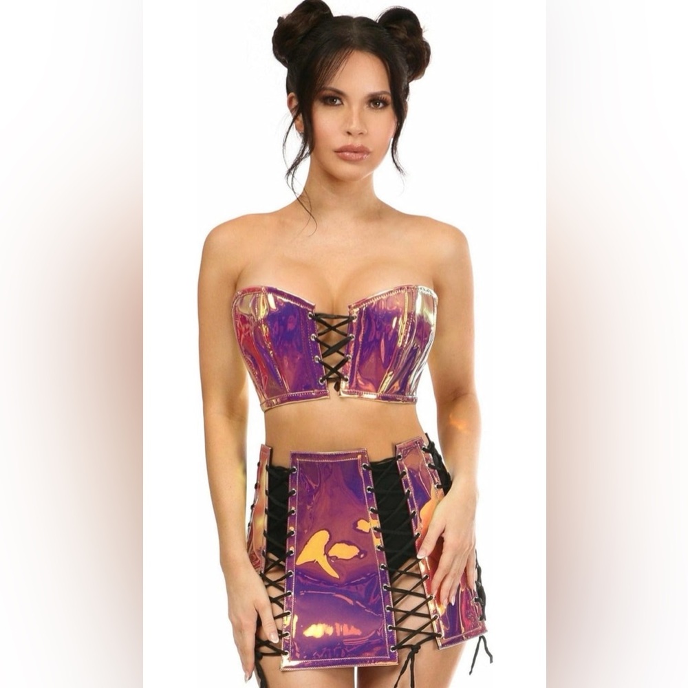 Holographic Lace-Up Skirt